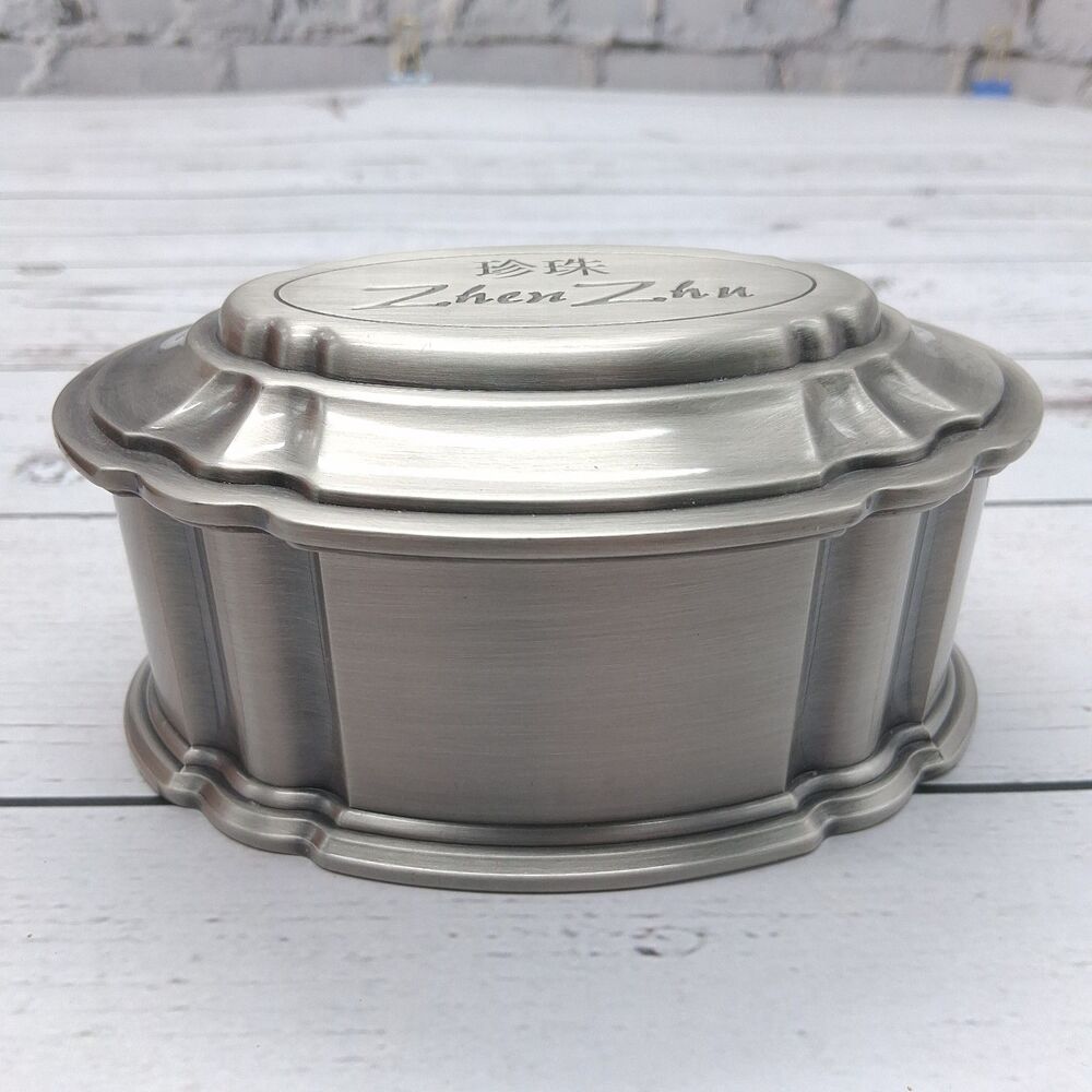 Pewter Jewelry/Trinket Box With Red Velvet Lining & Pouch Hinged Lid Zhen Zhu - Picture 3 of 12